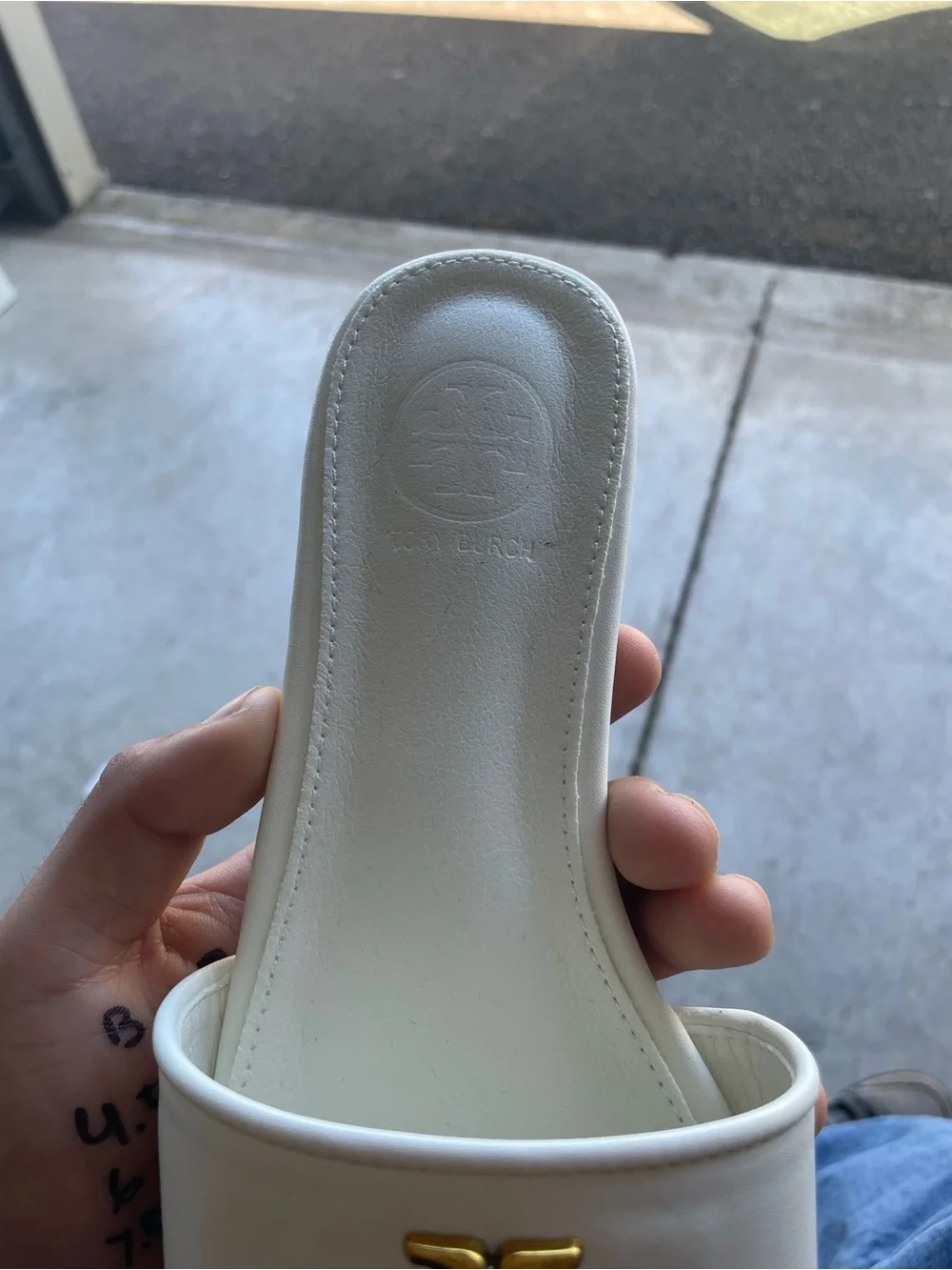Tory Burch Cream Slide with Gold Logo Accent - Picture 2 of 3
